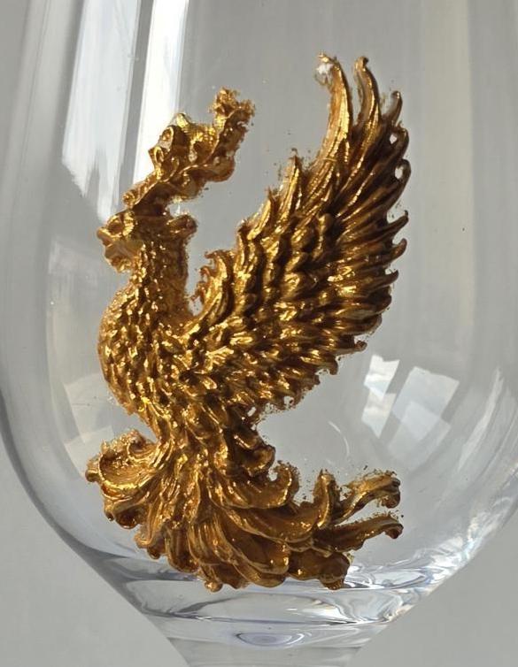 Golden Phoenix Wine Glass - Hand-Decorated Gothic Wine Glass 370ml