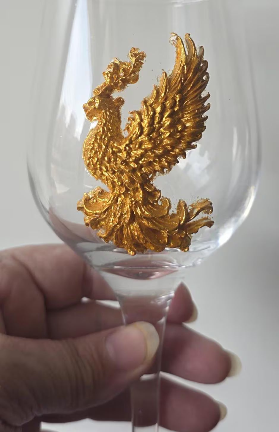 Golden Phoenix Wine Glass - Hand-Decorated Gothic Wine Glass 370ml