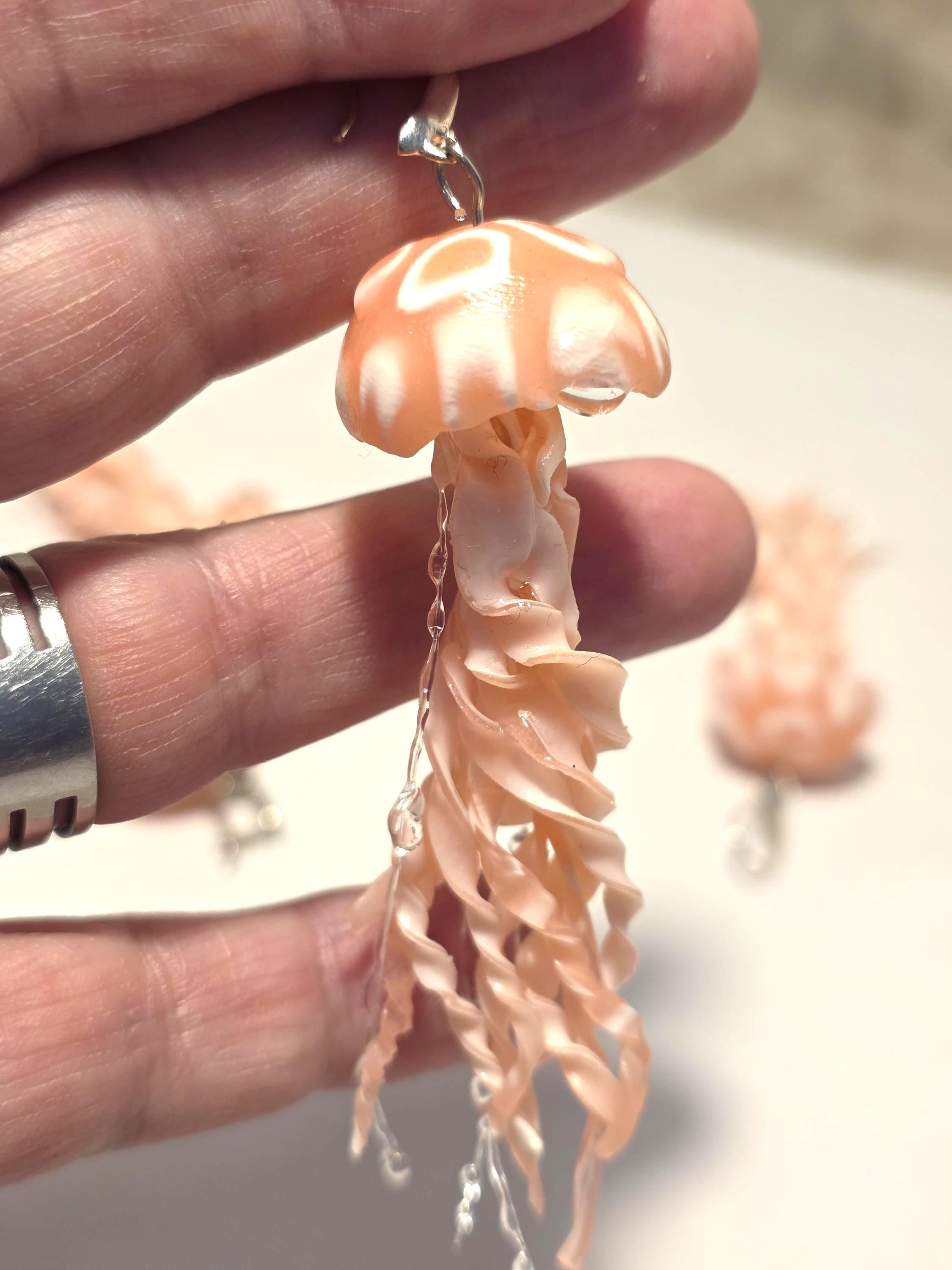 Jellyfish Earrings - Handmade Polymer Clay Statement Jewelry with Resin Drops