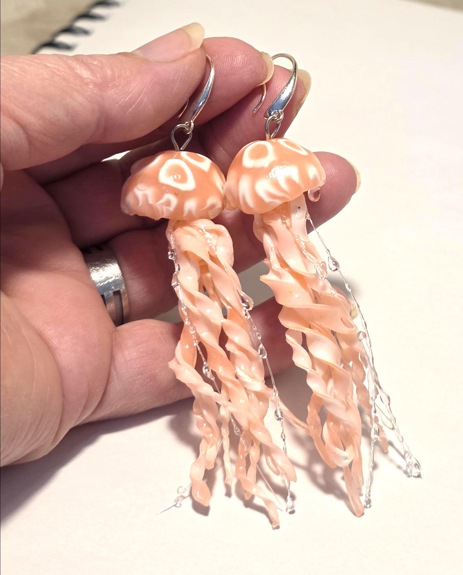 Jellyfish Earrings - Handmade Polymer Clay Statement Jewelry with Resin Drops