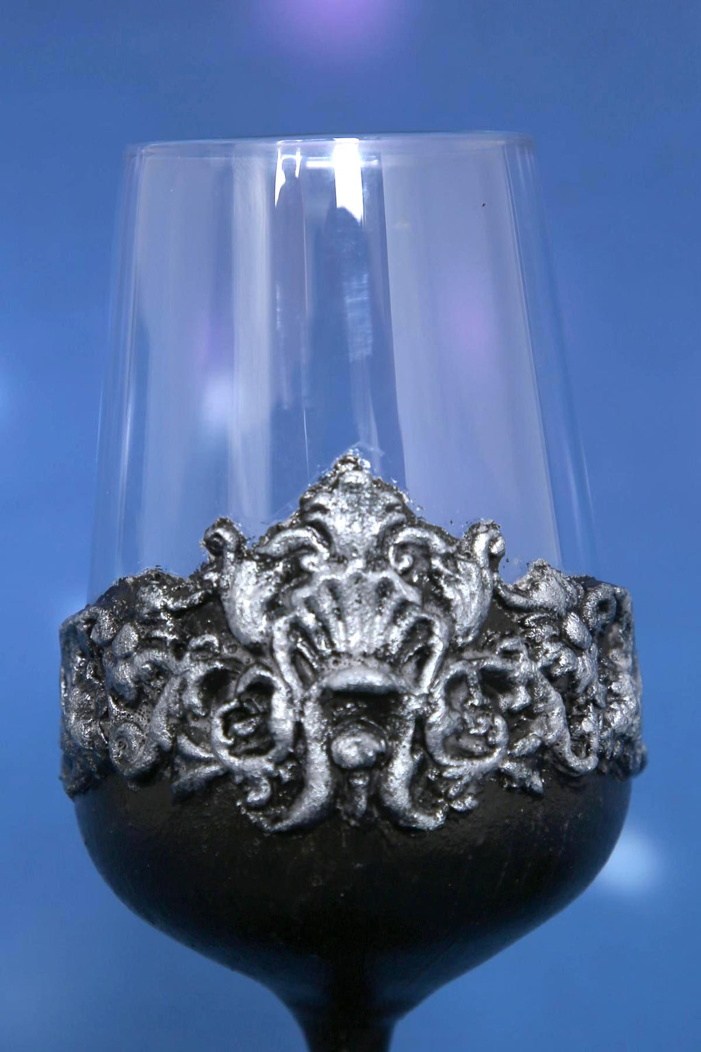 Handcrafted Gothic Baroque Wine Glasses Set of 2 - Black & Silver Decor