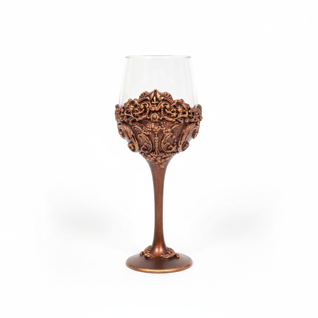 Bronze baroque wine glass on white background - product photography