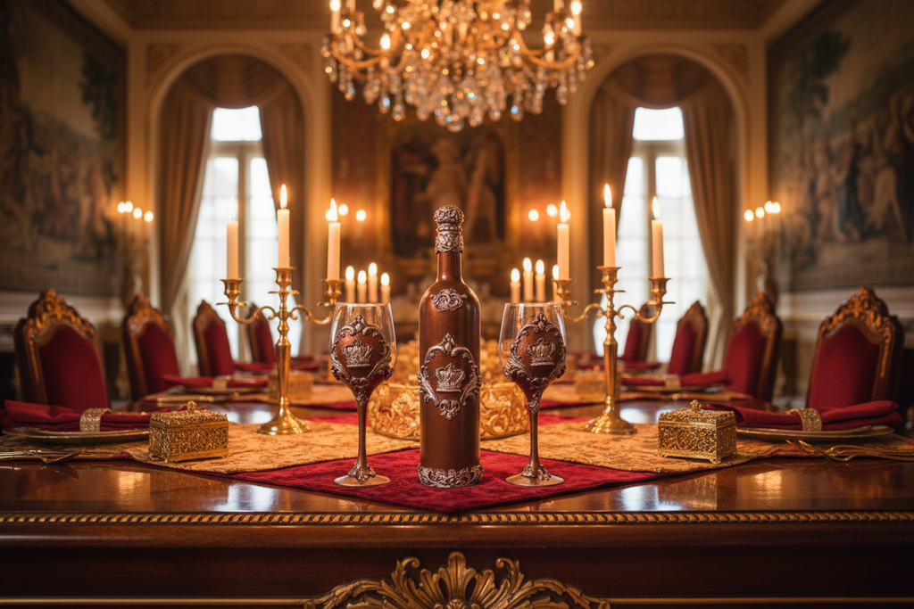 Royal crown wine set in luxurious lifestyle setting