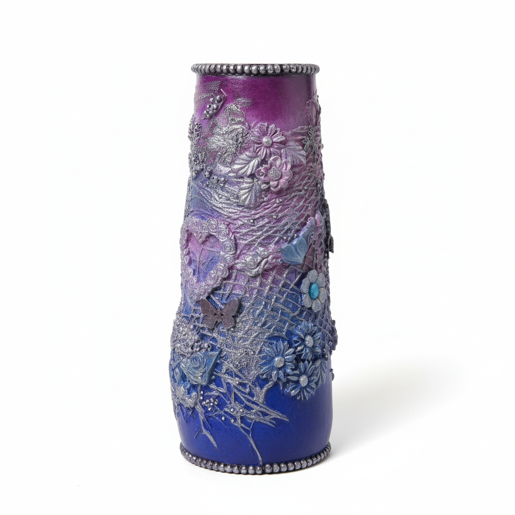 Purple blue ombre vase on white background - product photography