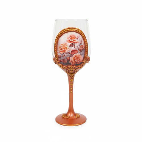 Copper-bronze rose wine glass on white background - product photography