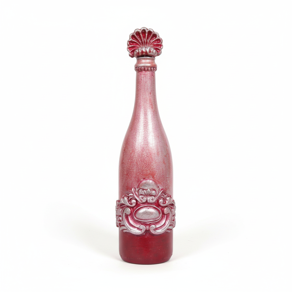 Pink crackle decorative bottle on white background - product photography