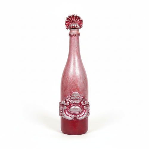 Pink crackle decorative bottle on white background - product photography