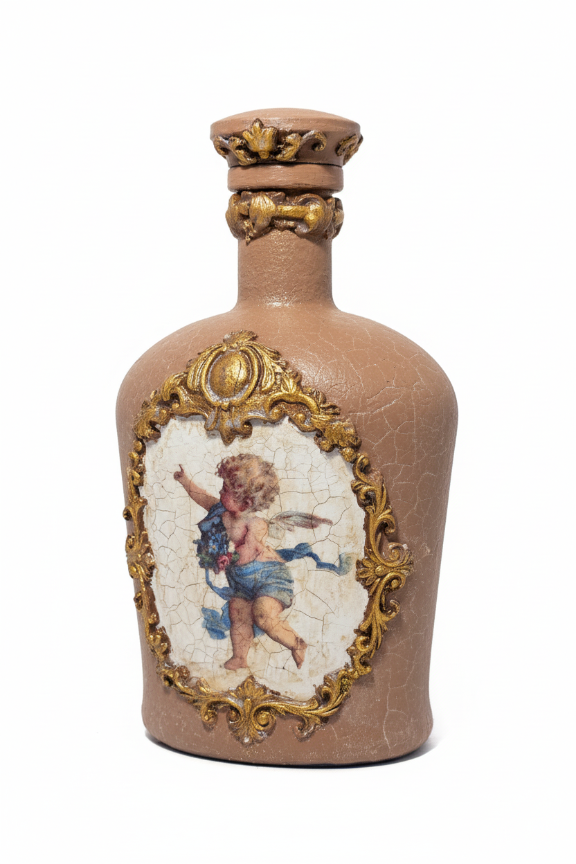 Beige angel bottle white background