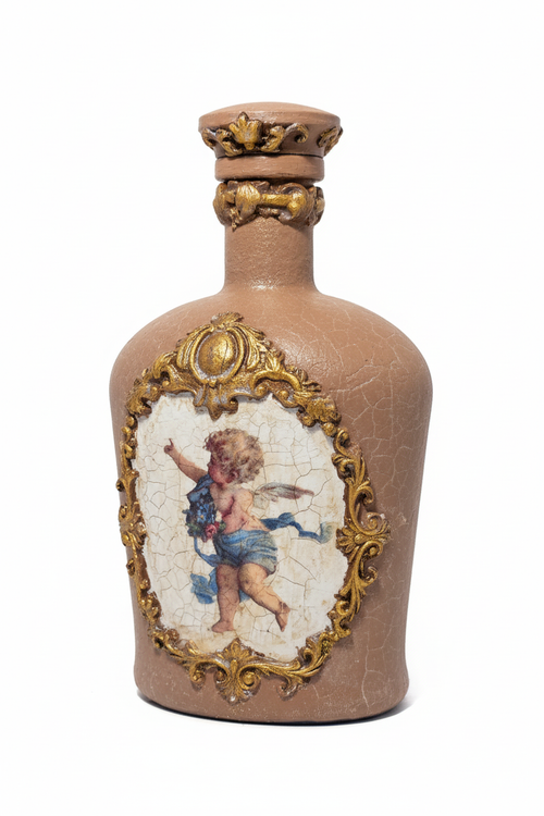Beige angel bottle white background