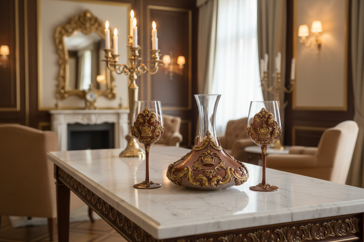 Luxury wine set on marble surface