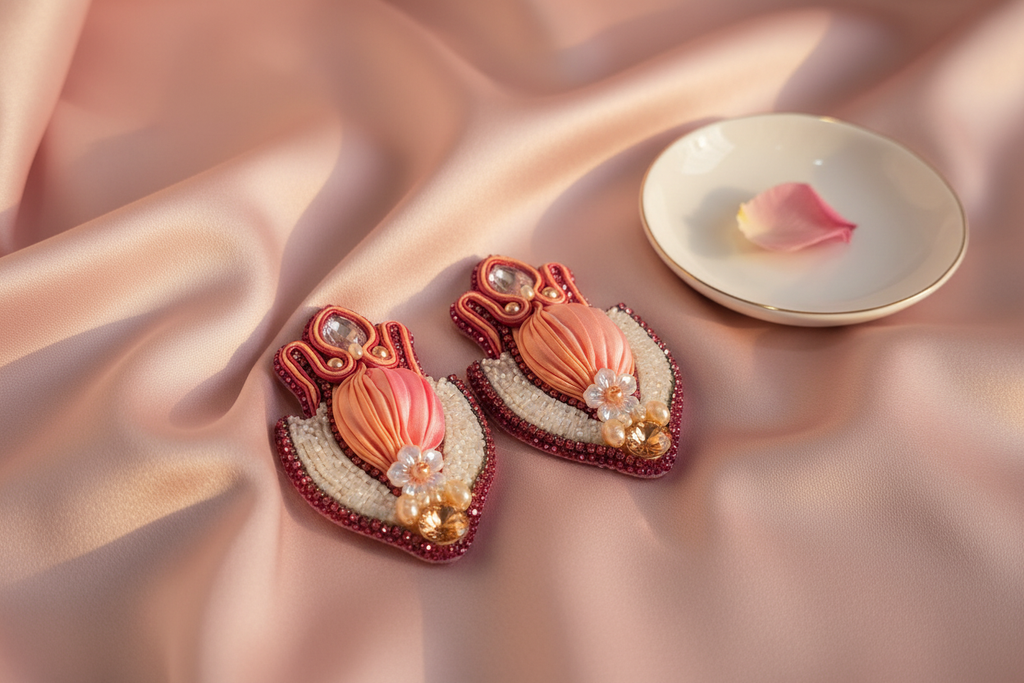 Lotus shibori earrings lifestyle photo