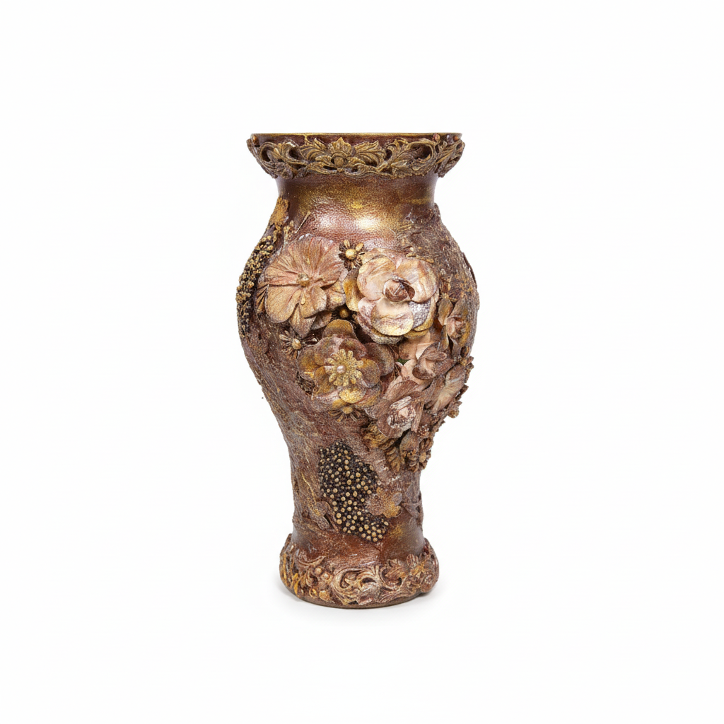 Bronze baroque vase on white background - product photography
