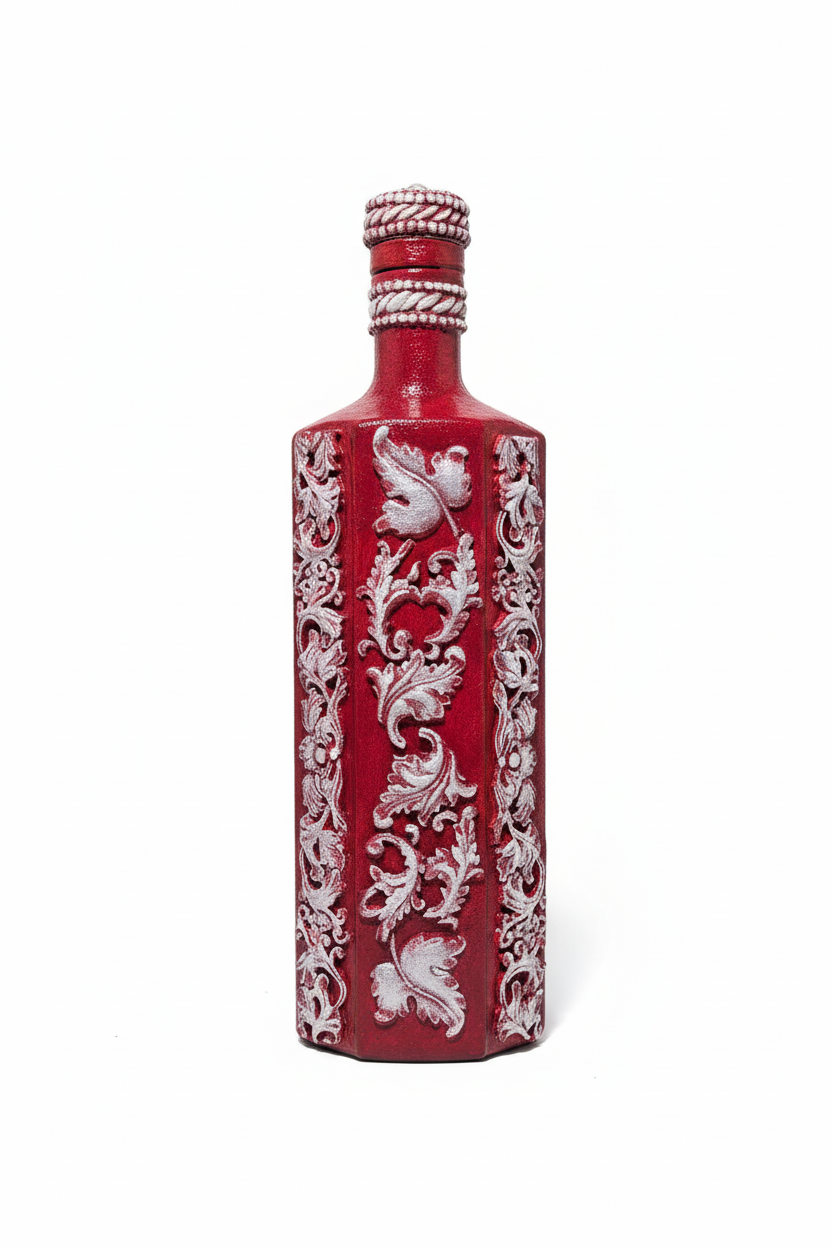 Red decorative bottle white background