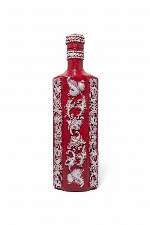 Red decorative bottle white background