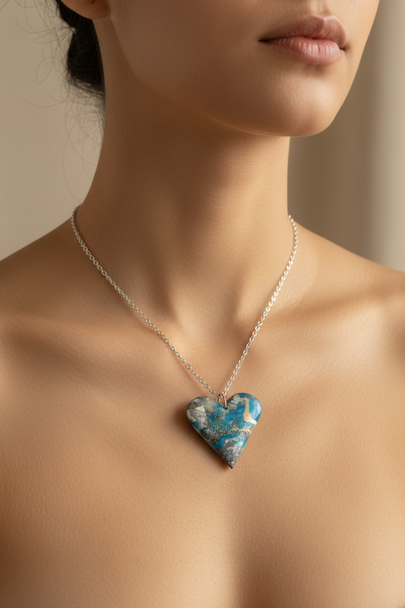 Ocean Heart Necklace on Model