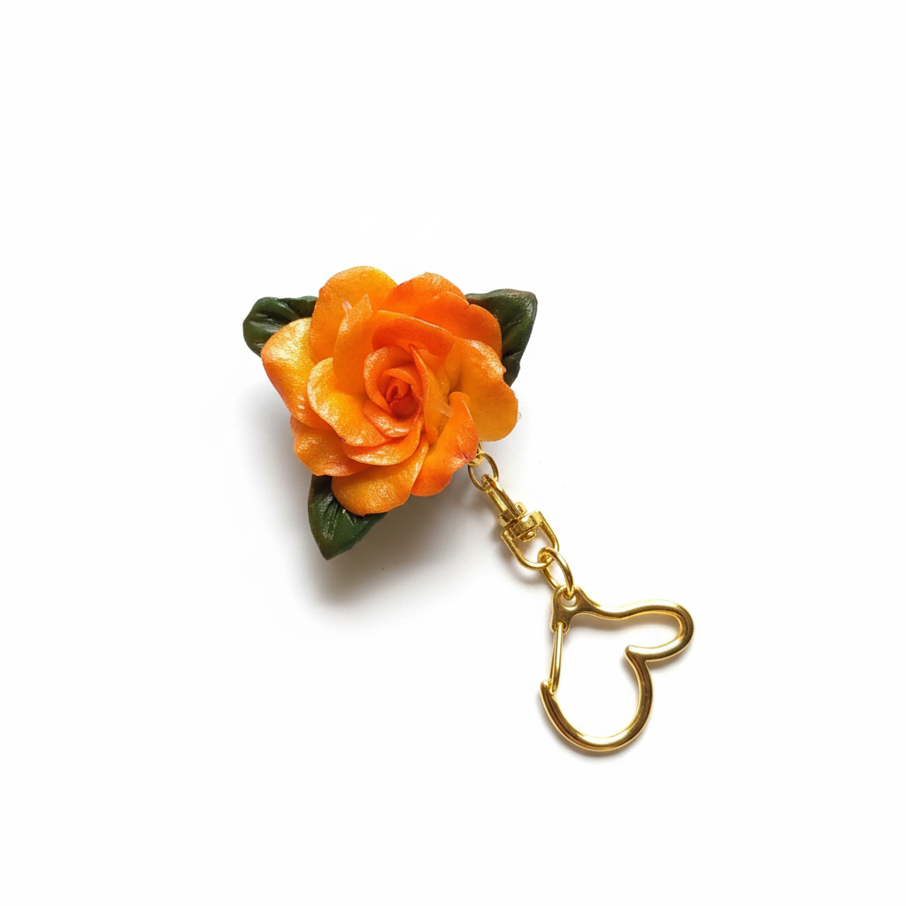 Orange rose keychain white background