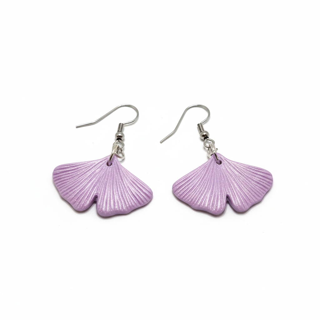 Purple leaf earrings white background