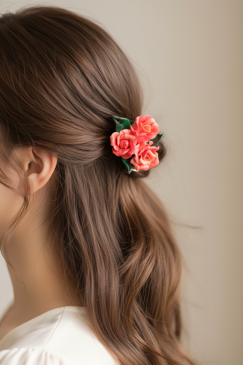 Rose Hair Clip on Hair
