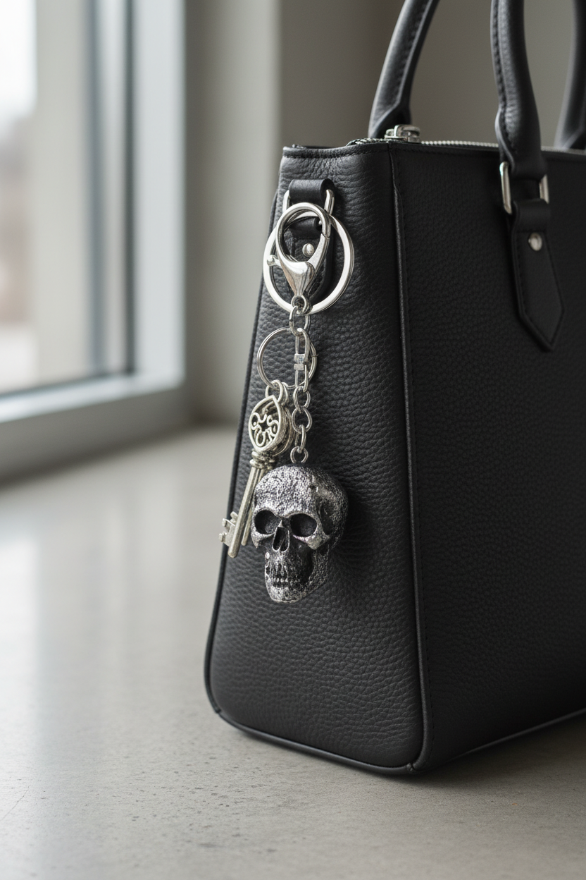 Silver skull keychain lifestyle