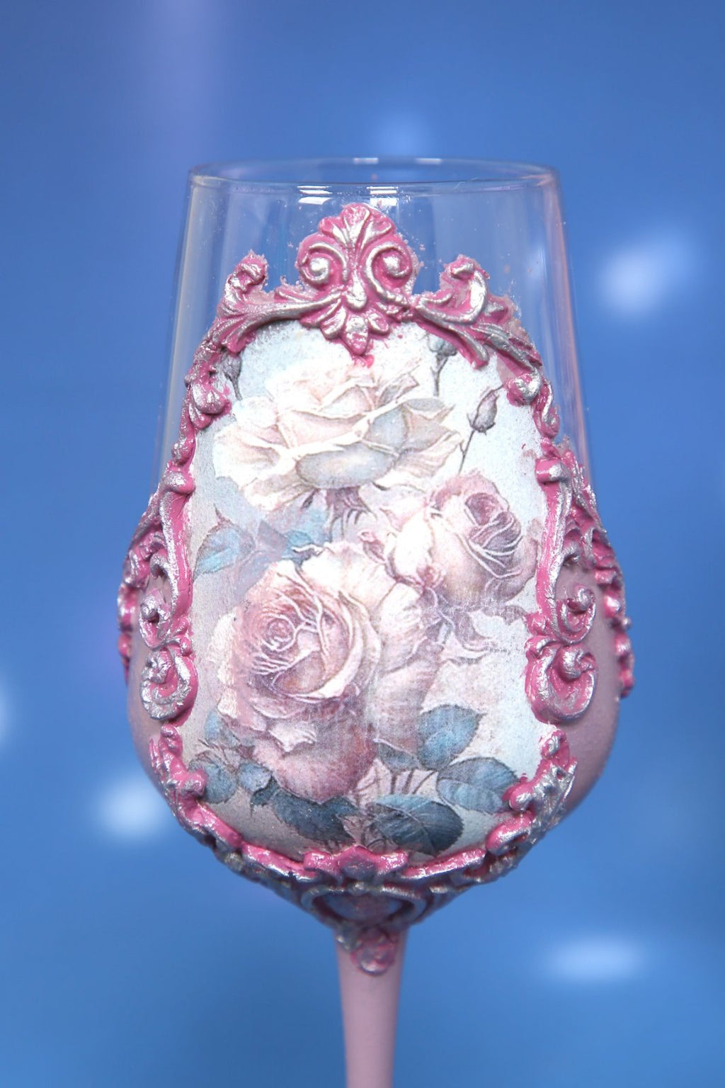 Handcrafted Rose Wine Set - Bottle & 2 Glasses with Ornate Embellishments