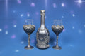 Silver Wine Set - Handcrafted Bottle & 2 Glasses with Heart Ornaments