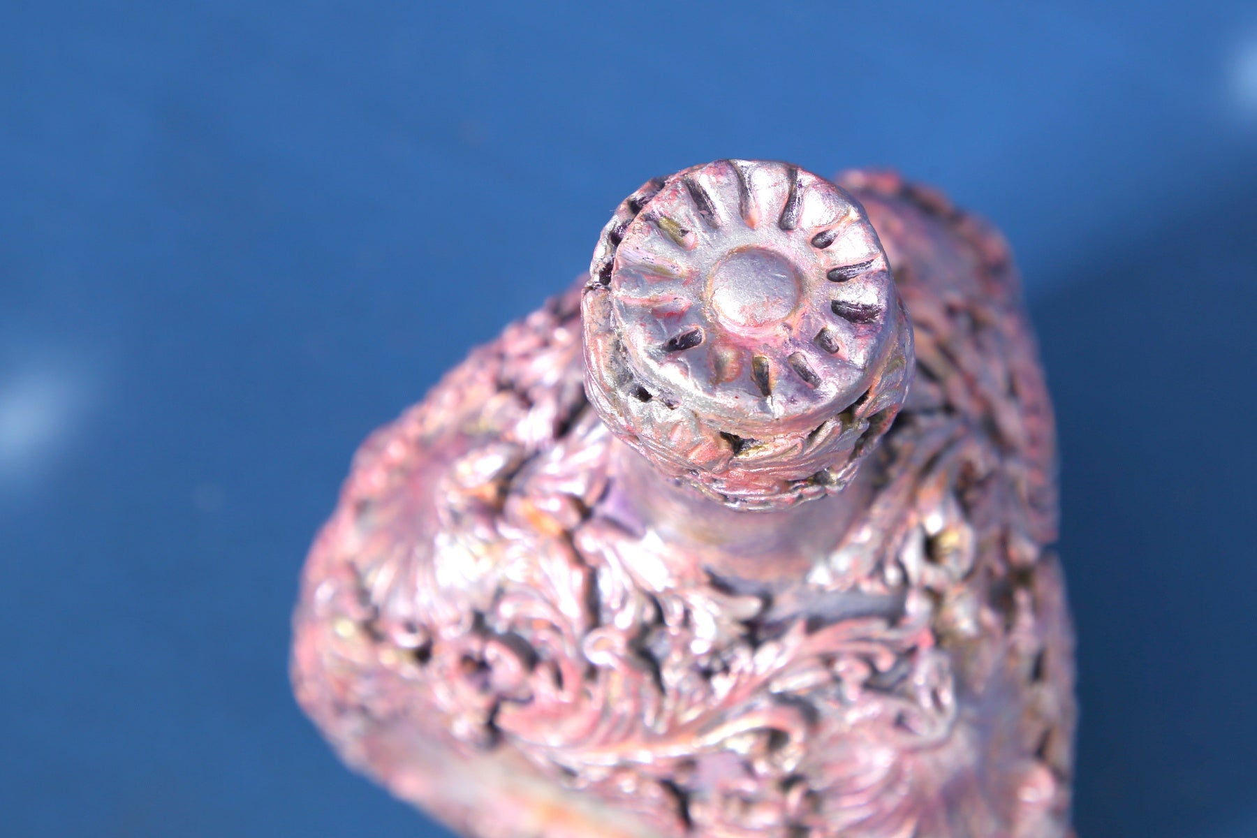 Romantic floral decorated bottle - pink and silver with decoupage panels