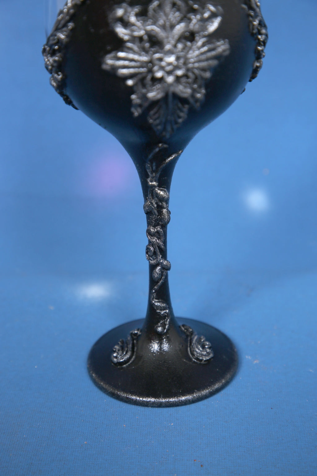 Gothic Wine Glass - Handcrafted Black & Silver Ornate Goblet