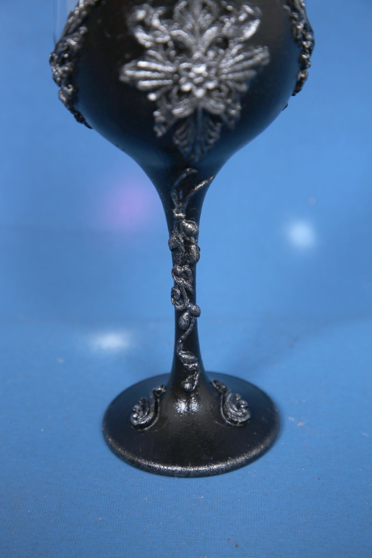 Gothic Wine Glass - Handcrafted Black & Silver Ornate Goblet