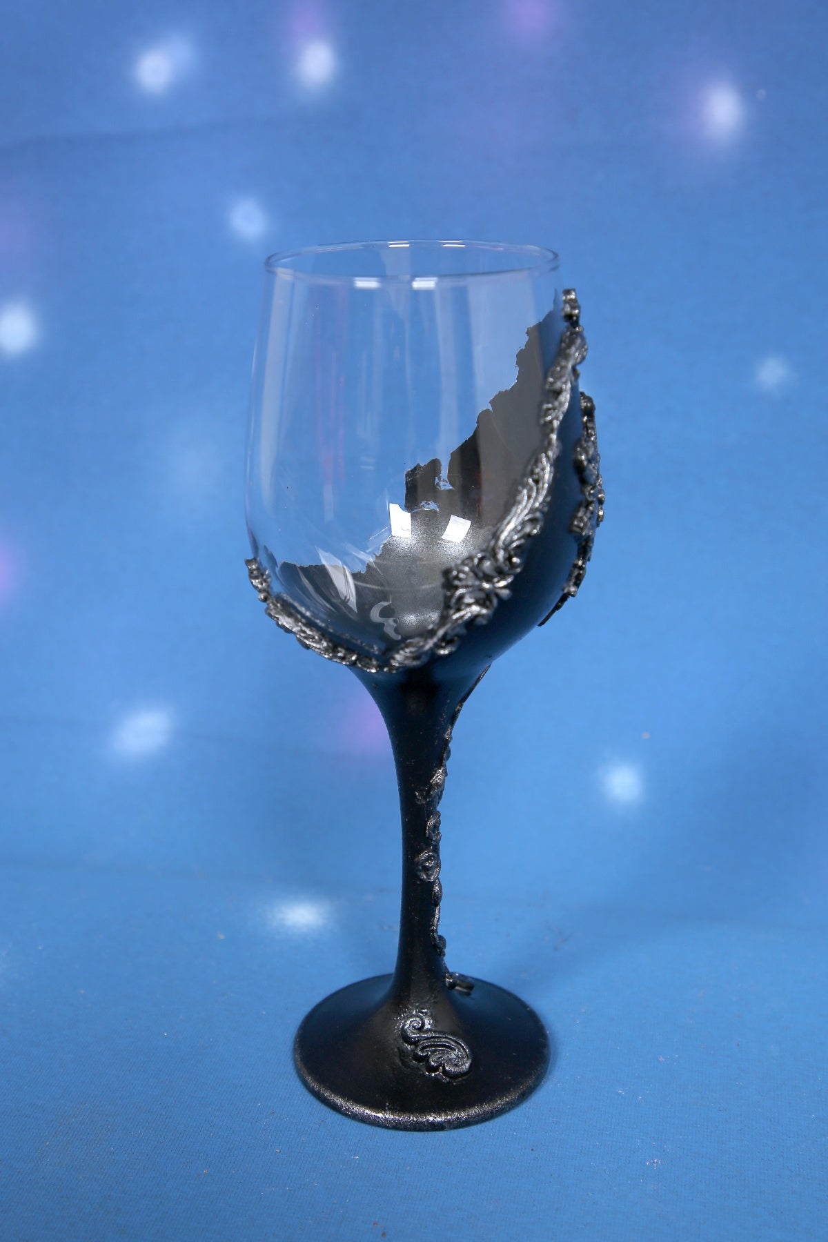Gothic Wine Glass - Handcrafted Black & Silver Ornate Goblet