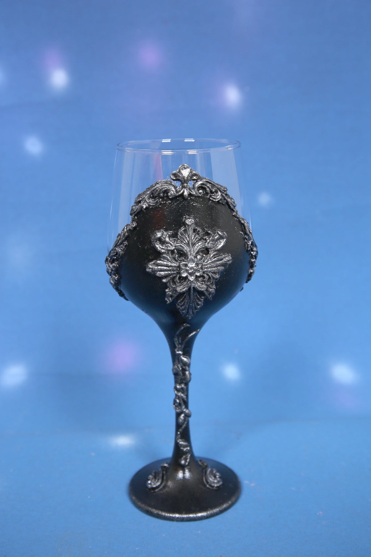 Gothic Wine Glass - Handcrafted Black & Silver Ornate Goblet