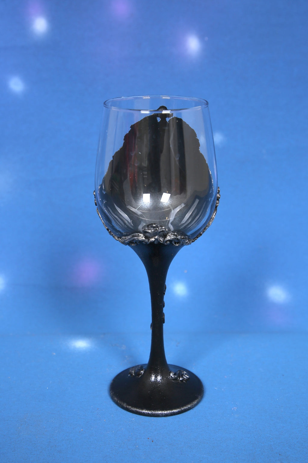 Gothic Wine Glass - Handcrafted Black & Silver Ornate Goblet