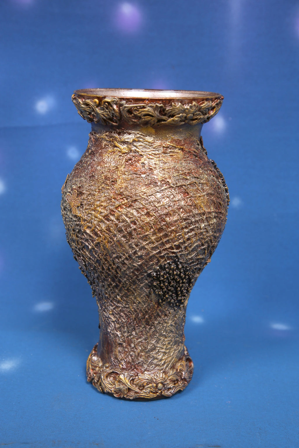 Luxury Bronze Textured Baroque Vase with 3D Floral Ornaments