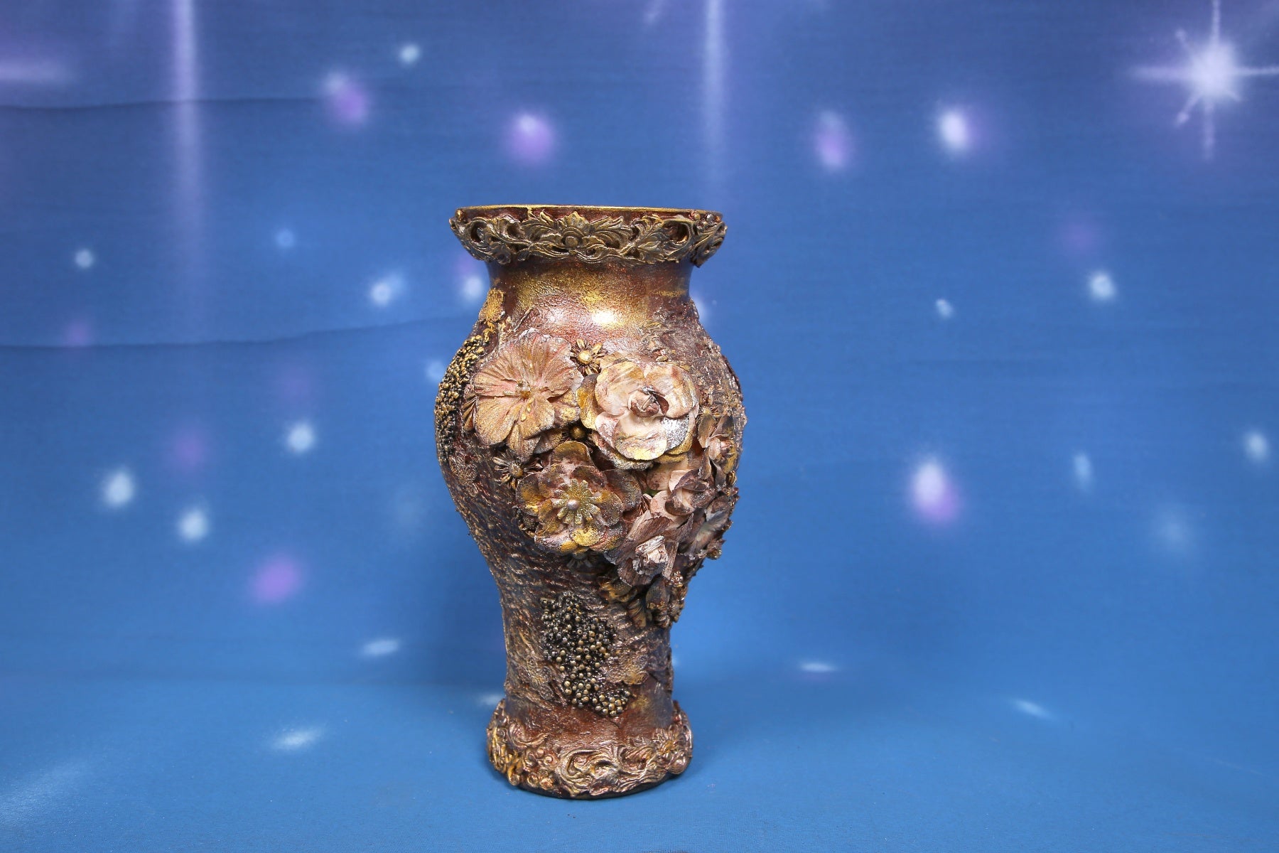 Luxury Bronze Textured Baroque Vase with 3D Floral Ornaments
