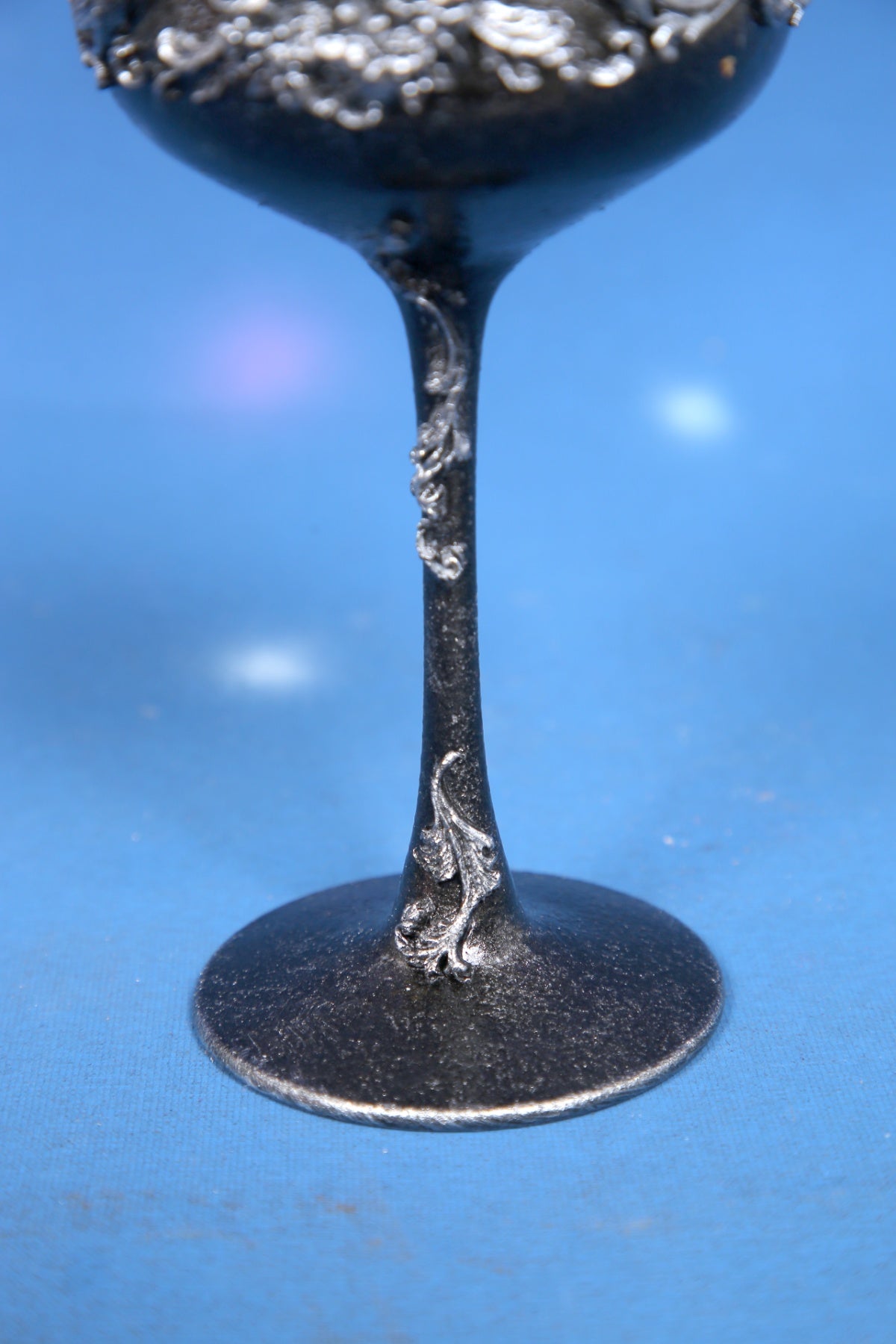Gothic Black & Silver Baroque Wine Glass - Handcrafted Art Glass