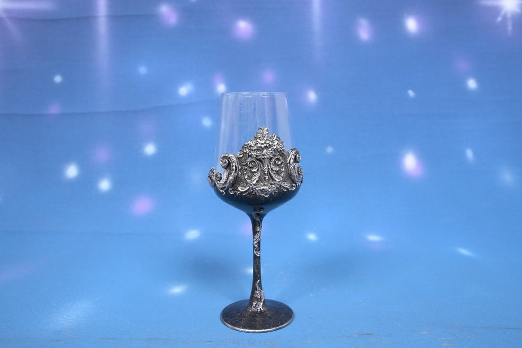 Gothic Black & Silver Baroque Wine Glass - Handcrafted Art Glass