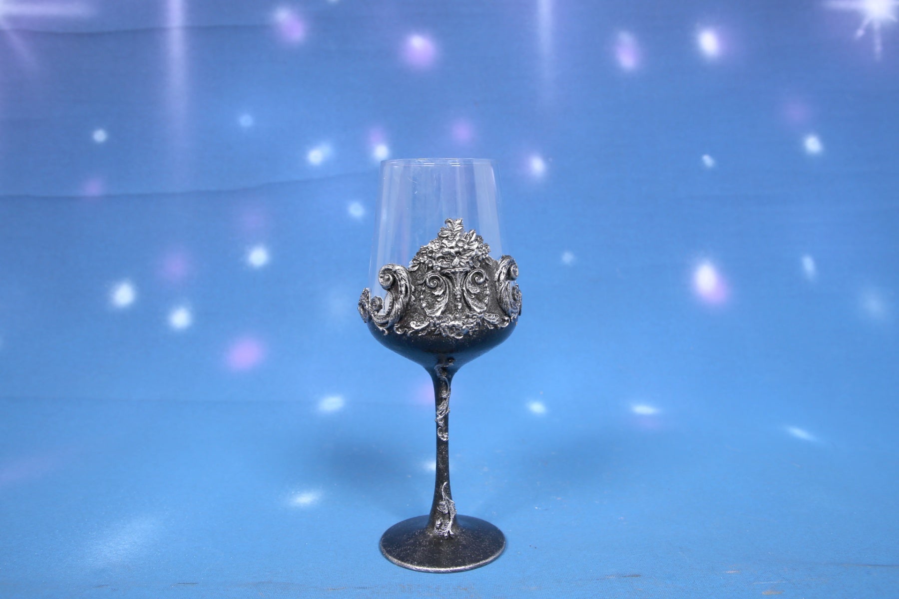 Gothic Black & Silver Baroque Wine Glass - Handcrafted Art Glass