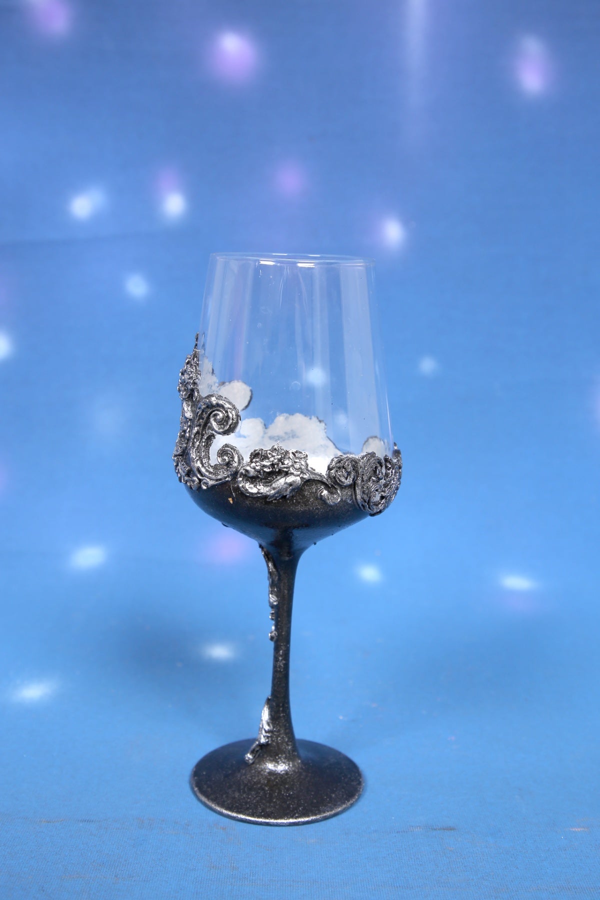 Gothic Black & Silver Baroque Wine Glass - Handcrafted Art Glass