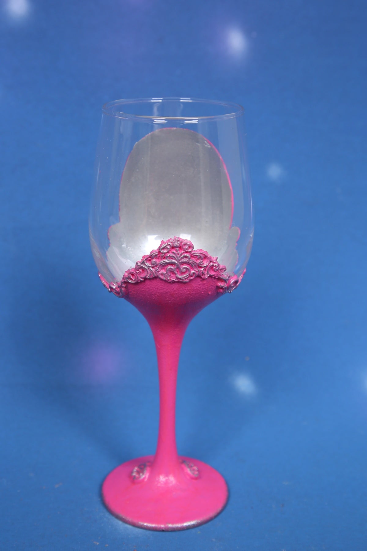 Pink Rose Decoupage Wine Glass - Handcrafted Art Glass