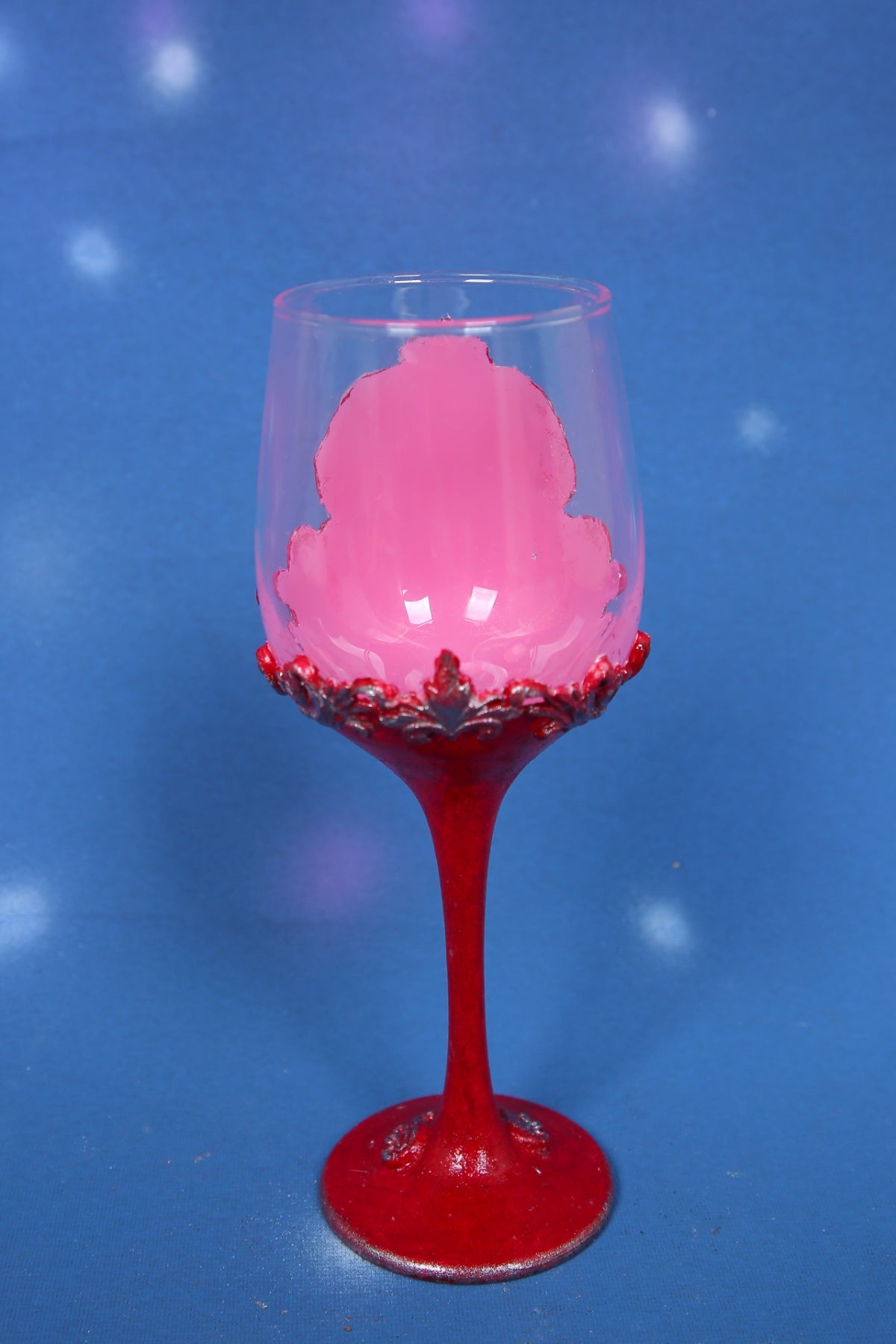 Red Rose Decoupage Wine Glass - Handcrafted Art Glass