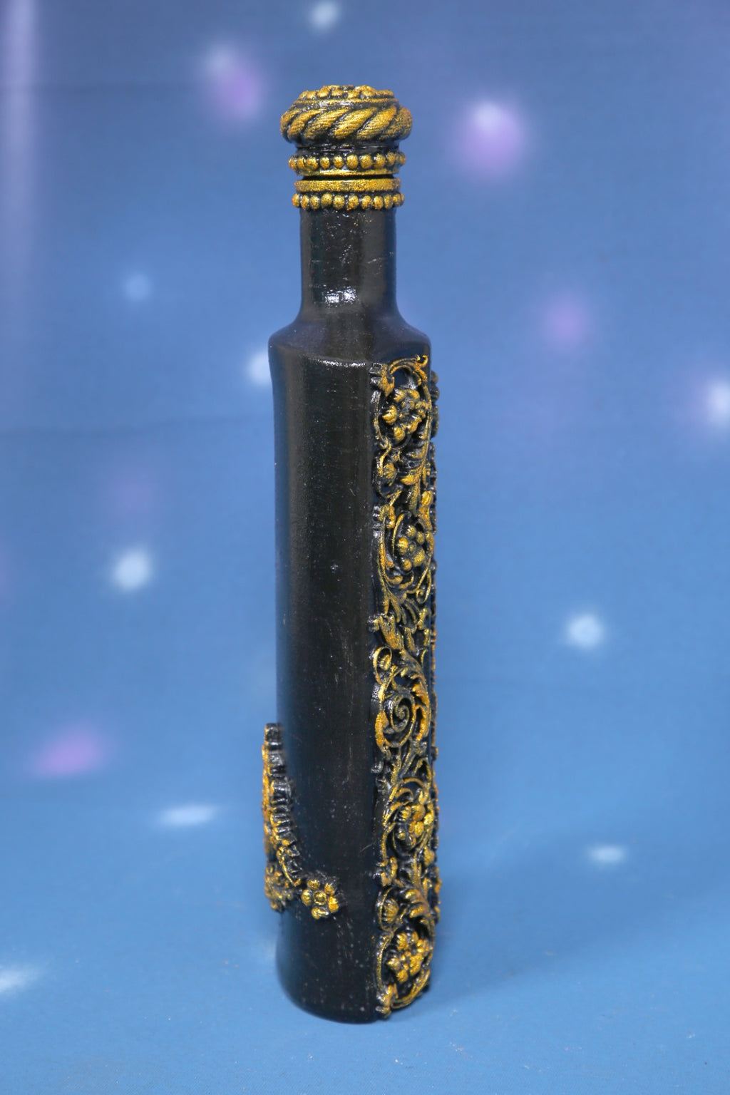 Luxury Black & Gold Wine Bottle Set with 2 Glasses