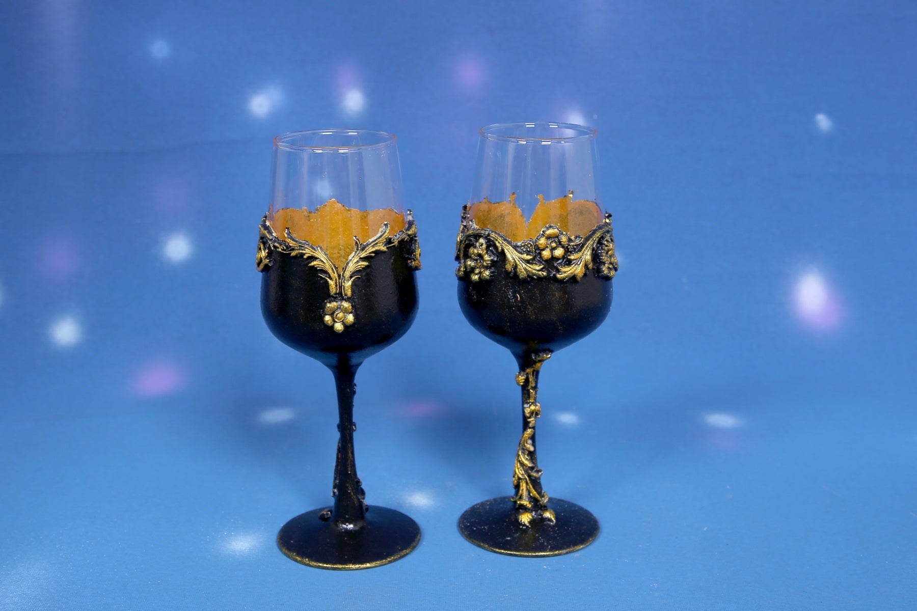 Luxury Black & Gold Red Wine Decanter Set with 2 Glasses