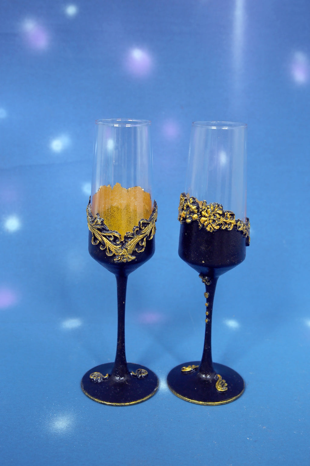 Luxury Black & Gold Wine Bottle Set with 2 Glasses