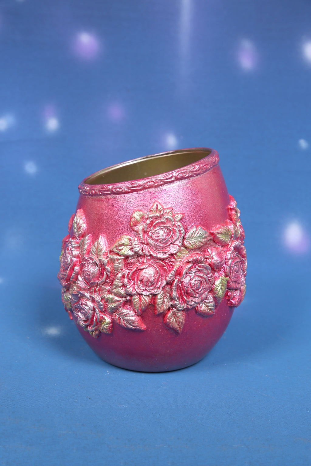 Decorated Rose Vase - Pink and Silver