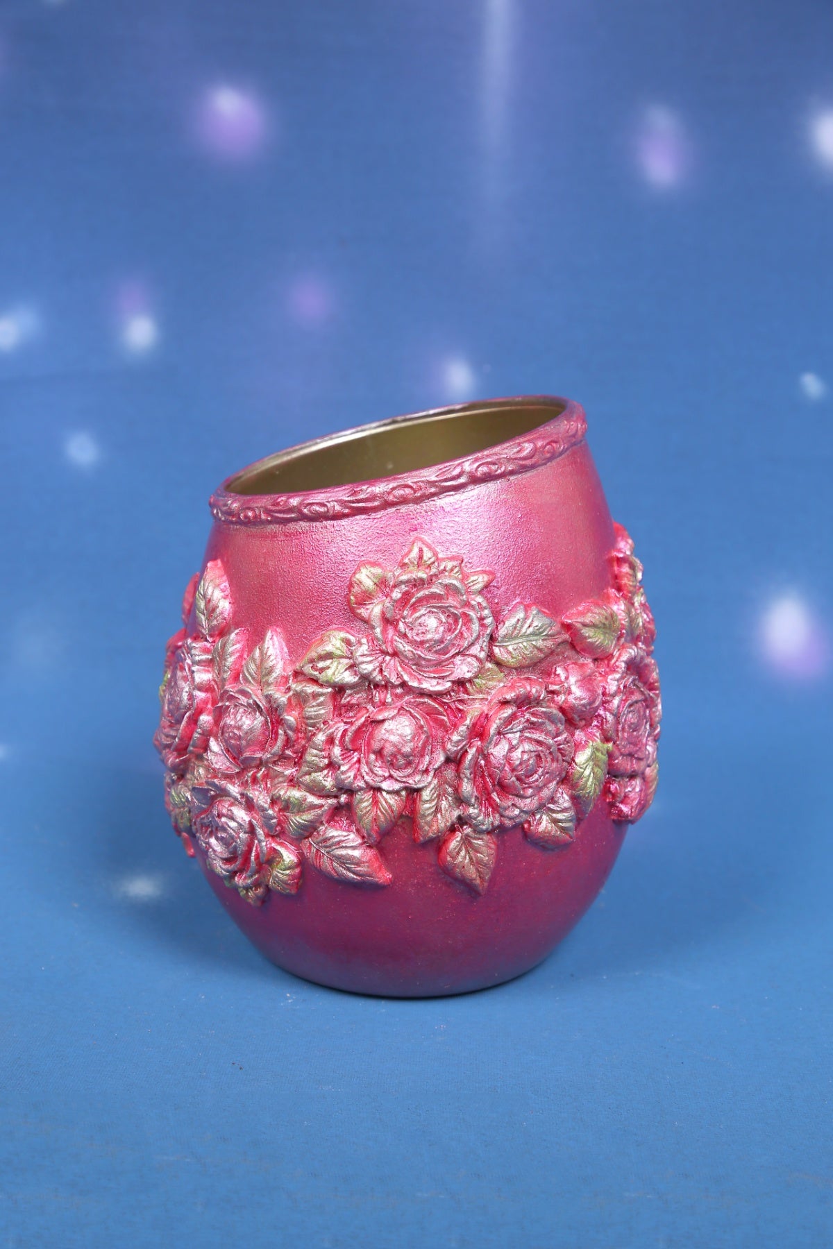 Decorated Rose Vase - Pink and Silver