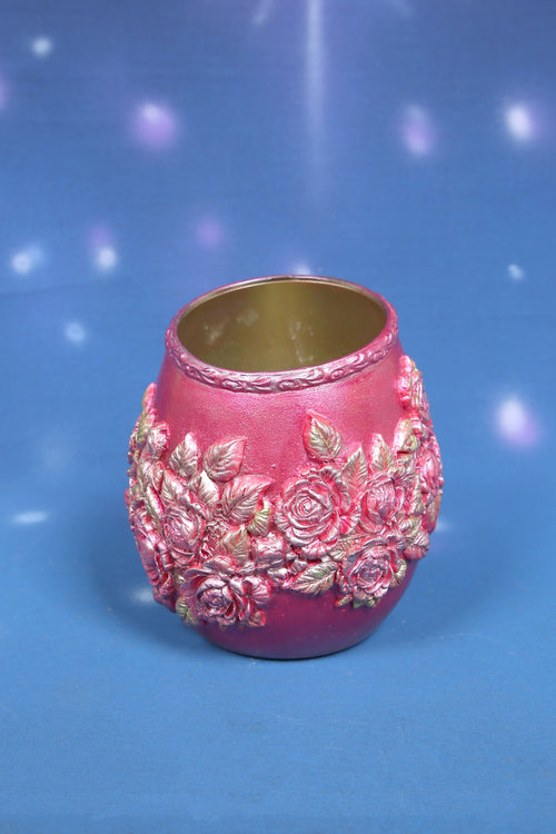 Decorated Rose Vase - Pink and Silver