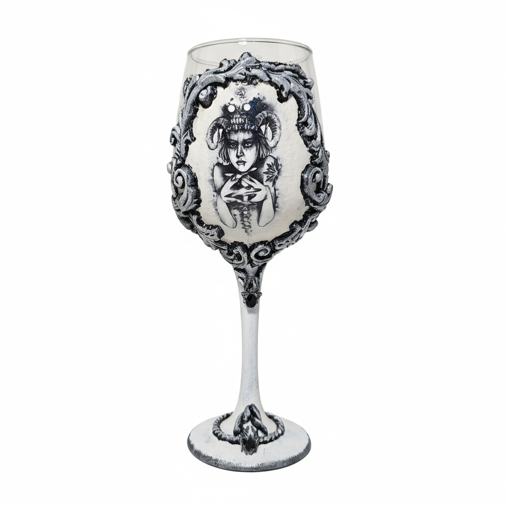 White Gothic Wine Glass White Background
